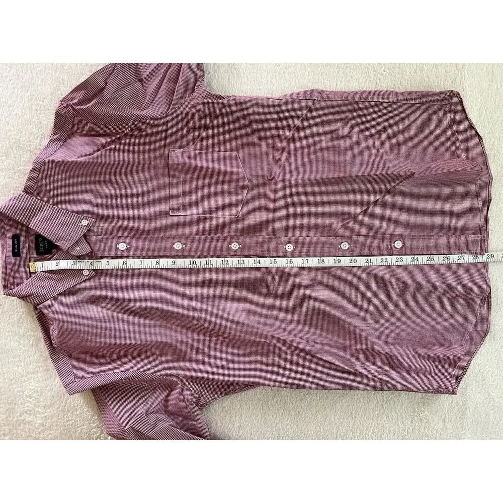 J Crew Shirt Mens Medium Burgundy Check Slim Fit Flex Button Down EUC